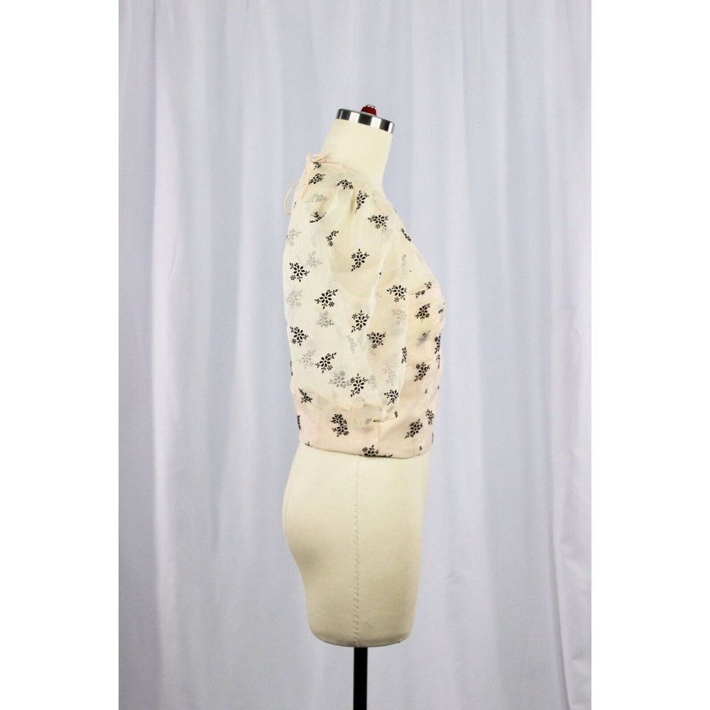 NWOT ZARA Sheer Organza Velvet Floral Puff Sleeve Bustier Crop Top Blouse Size S - Picture 3 of 13